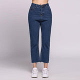 Jeans High Waist Slim Burrs Tassel Hem Straight Denim Solid