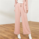 Pink Notch Collar Blazer With Wide Leg Pants