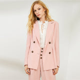 Pink Notch Collar Blazer With Wide Leg Pants