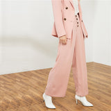 Pink Notch Collar Blazer With Wide Leg Pants