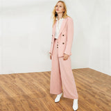 Pink Notch Collar Blazer With Wide Leg Pants