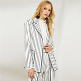 Black And White Striped Long Blazer With Wide Leg Pants