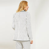 Black And White Striped Long Blazer With Wide Leg Pants