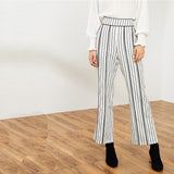 Black And White Striped Long Blazer With Wide Leg Pants