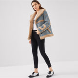 Multicolor Waterfall Collar Contrast Faux Fur Plaid Coat