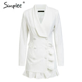Elegant ruffle double breasted long women coat vintage