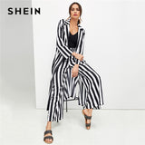 Black And White Highstreet Striped Print Drawstring Waist Top And Palazzo