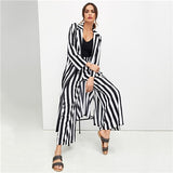 Black And White Highstreet Striped Print Drawstring Waist Top And Palazzo