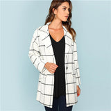 White Single Button Waterfall Grid Coat