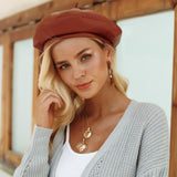 Leather beret hats for women Winter