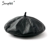 Leather beret hats for women Winter