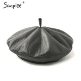 Leather beret hats for women Winter