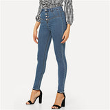 Blue Single Breasted High Waist Denim Jeans Woman Autumn Solid Boyfriend Women Jeans Female Skinny Pencil Pants