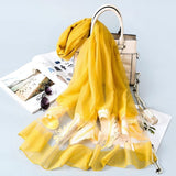 Women Organza Feather Pattern Long Scarf Lady's Organza Shawls Thin Soft Head Kerchief Summer Neckerchief Women’s Wraps Spring Autumn